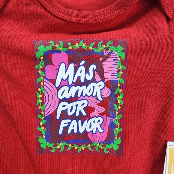 Latino Heritage Month Baby Bodysuit Mas Amor Por Favor Short Sleeve Red 0-3M - Picture 5 of 5
